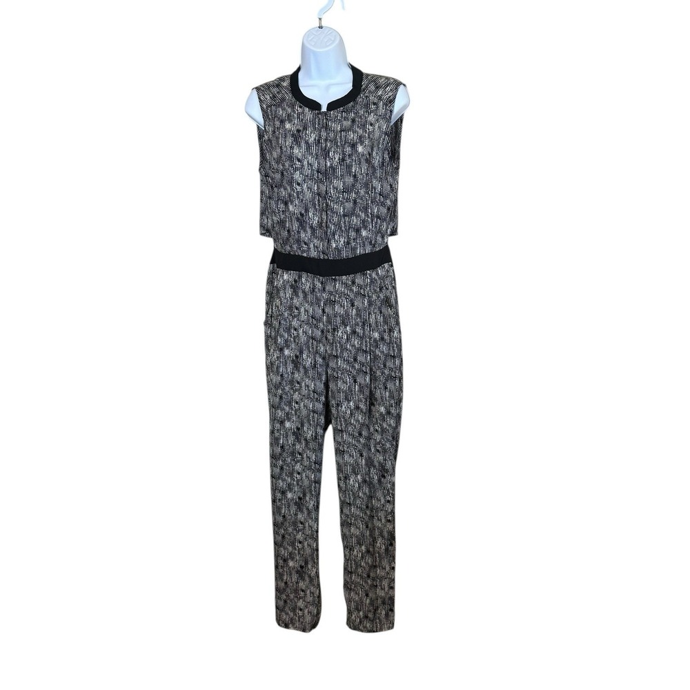 ASTR the Label Black White Print Jumpsuit Cutout Back Large Neutral Minimalist